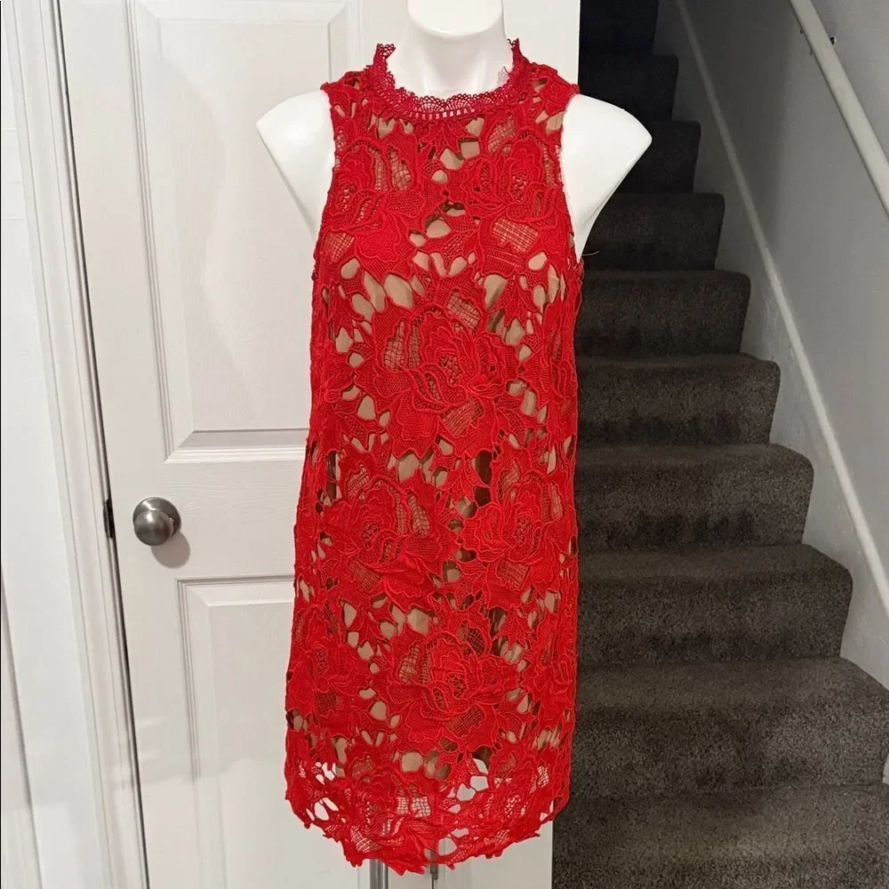 Entro Red Lace Mini Dress Size Small - Picture 1 of 9